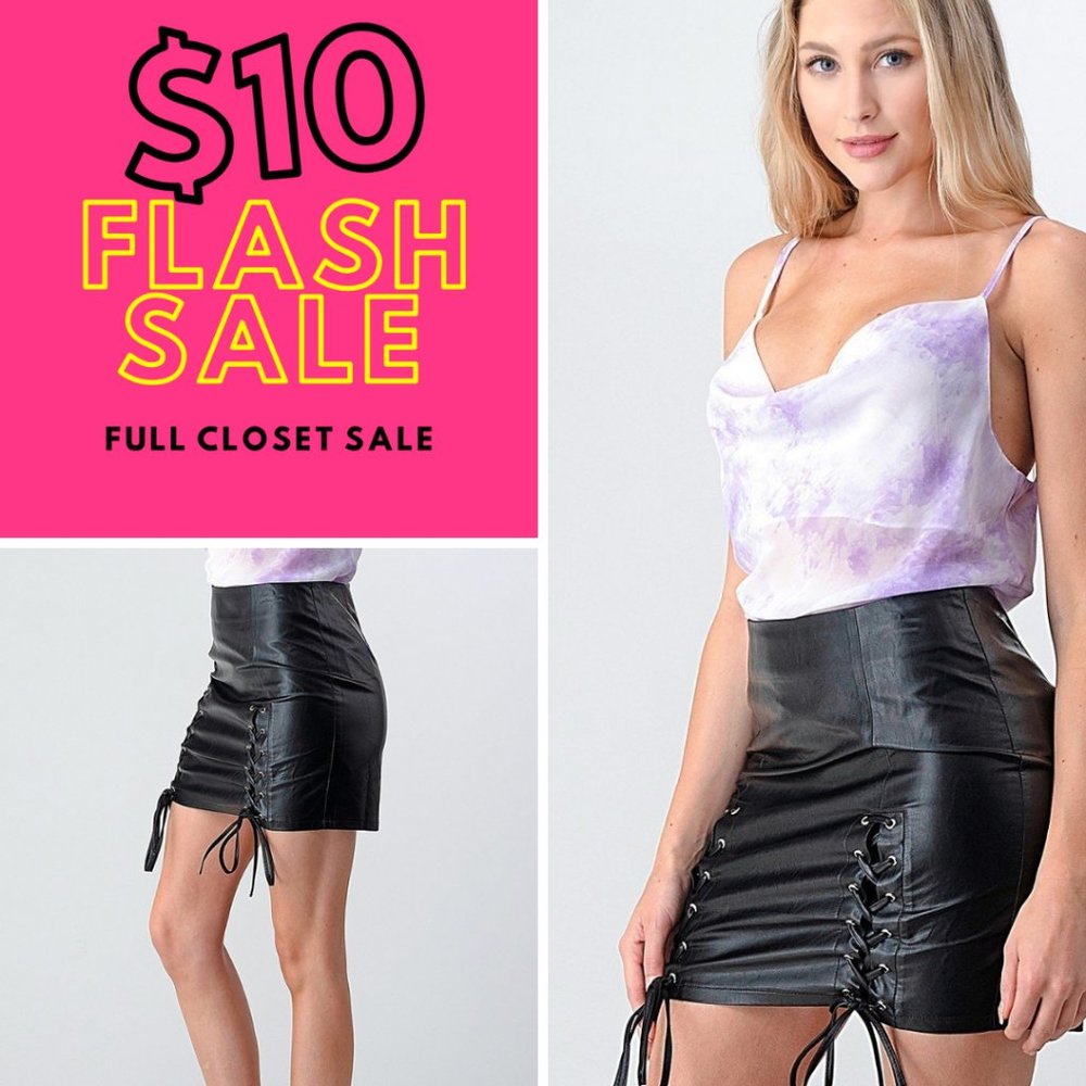 Vegan leather lace-up mini skirt
